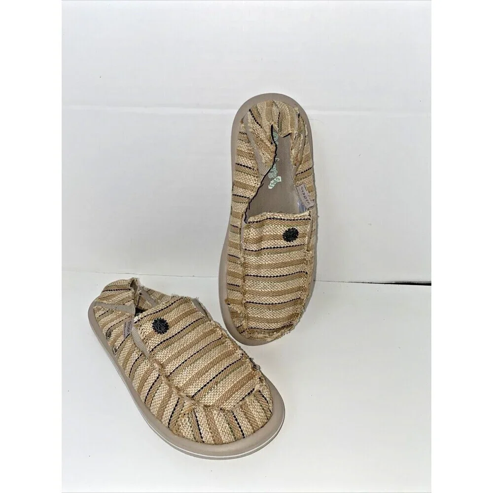 Skechers Raffia Stripe Slip On Shoes Summer Natural Size 6